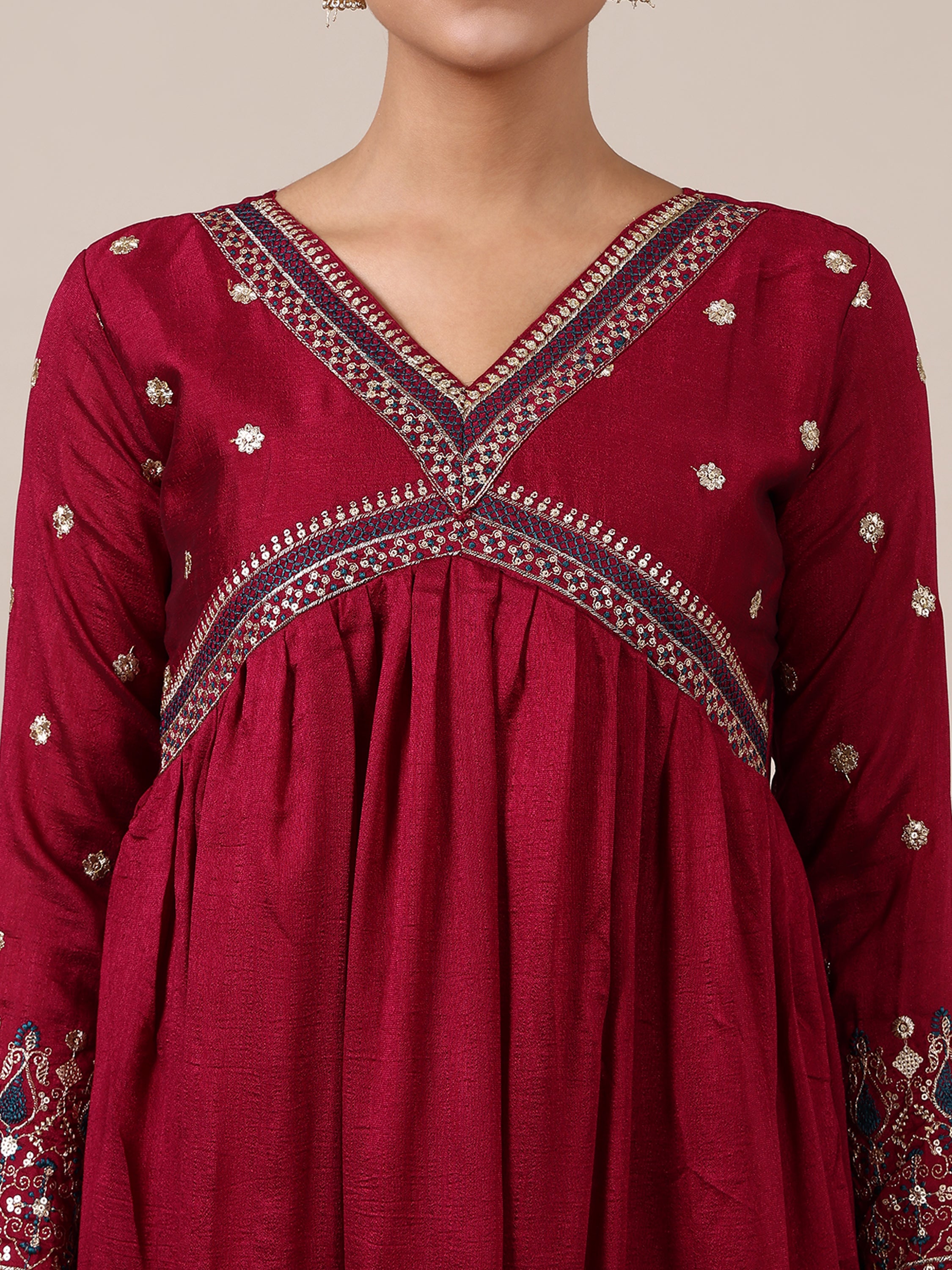 8-floral embroidered A-line kurta with trousers & dupatta