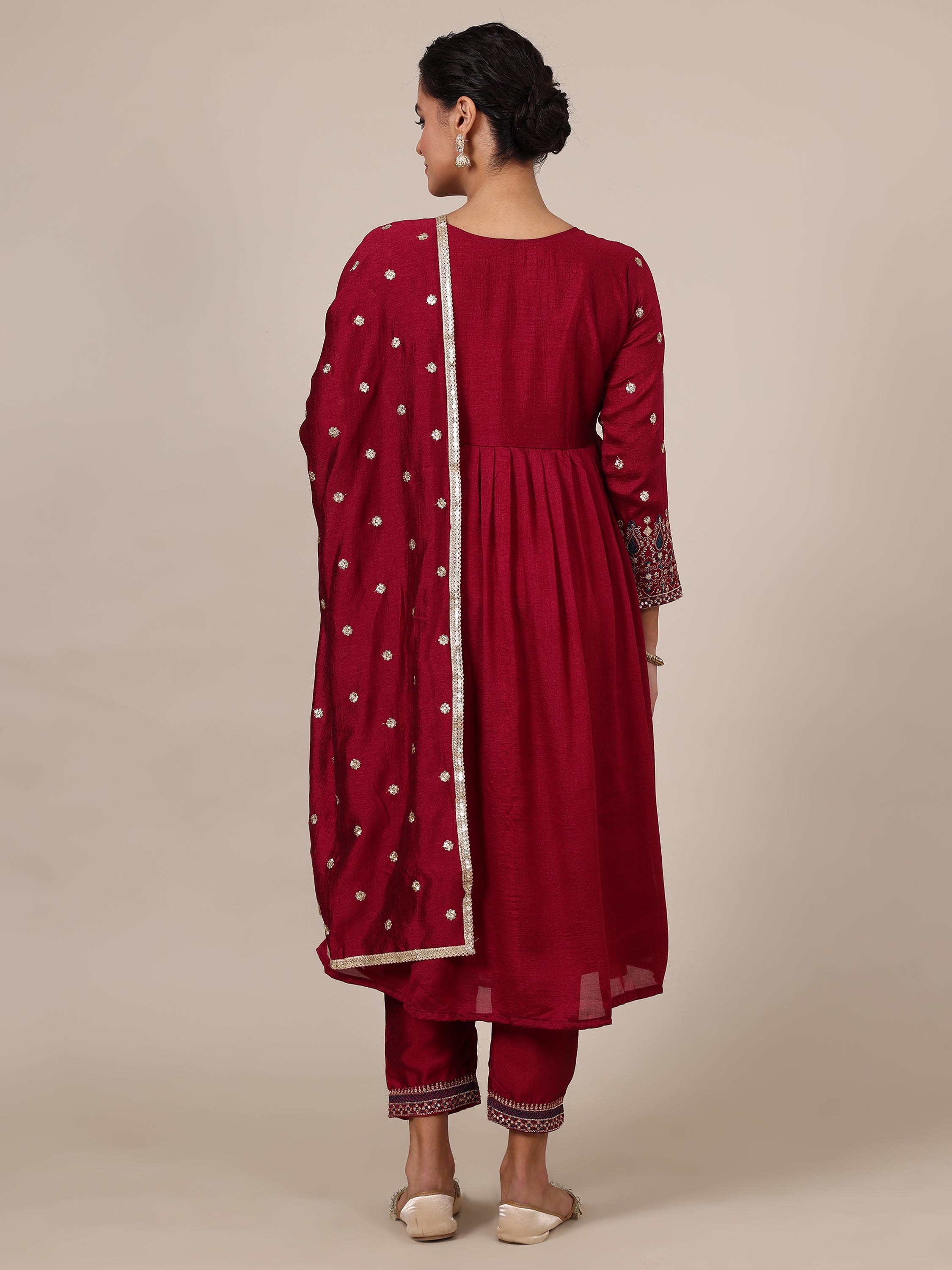 8-floral embroidered A-line kurta with trousers & dupatta