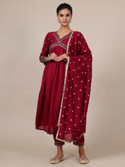 8-floral embroidered A-line kurta with trousers & dupatta