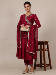 8-floral embroidered A-line kurta with trousers & dupatta