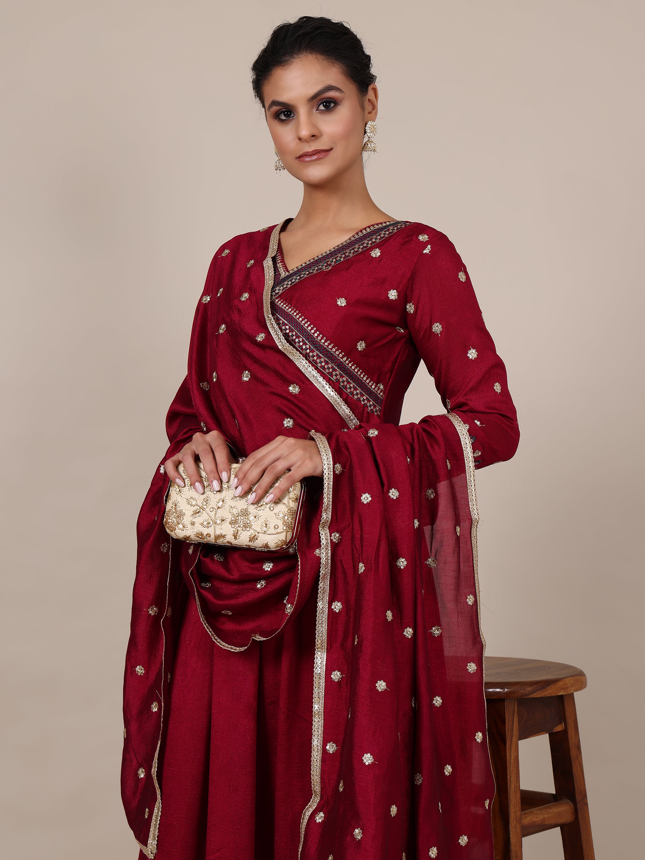 8-floral embroidered A-line kurta with trousers & dupatta