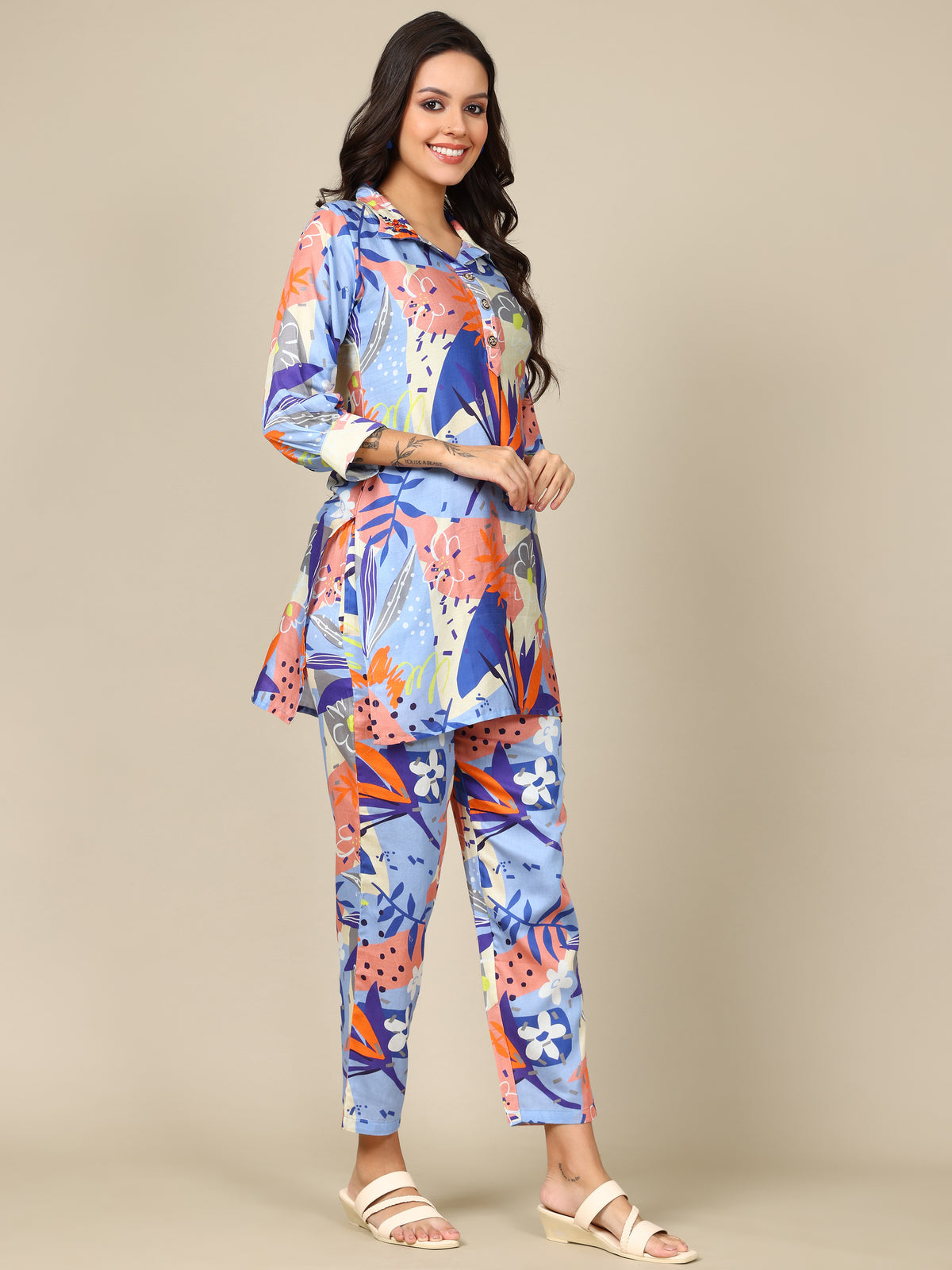 Floral print Russian silk co-ord set