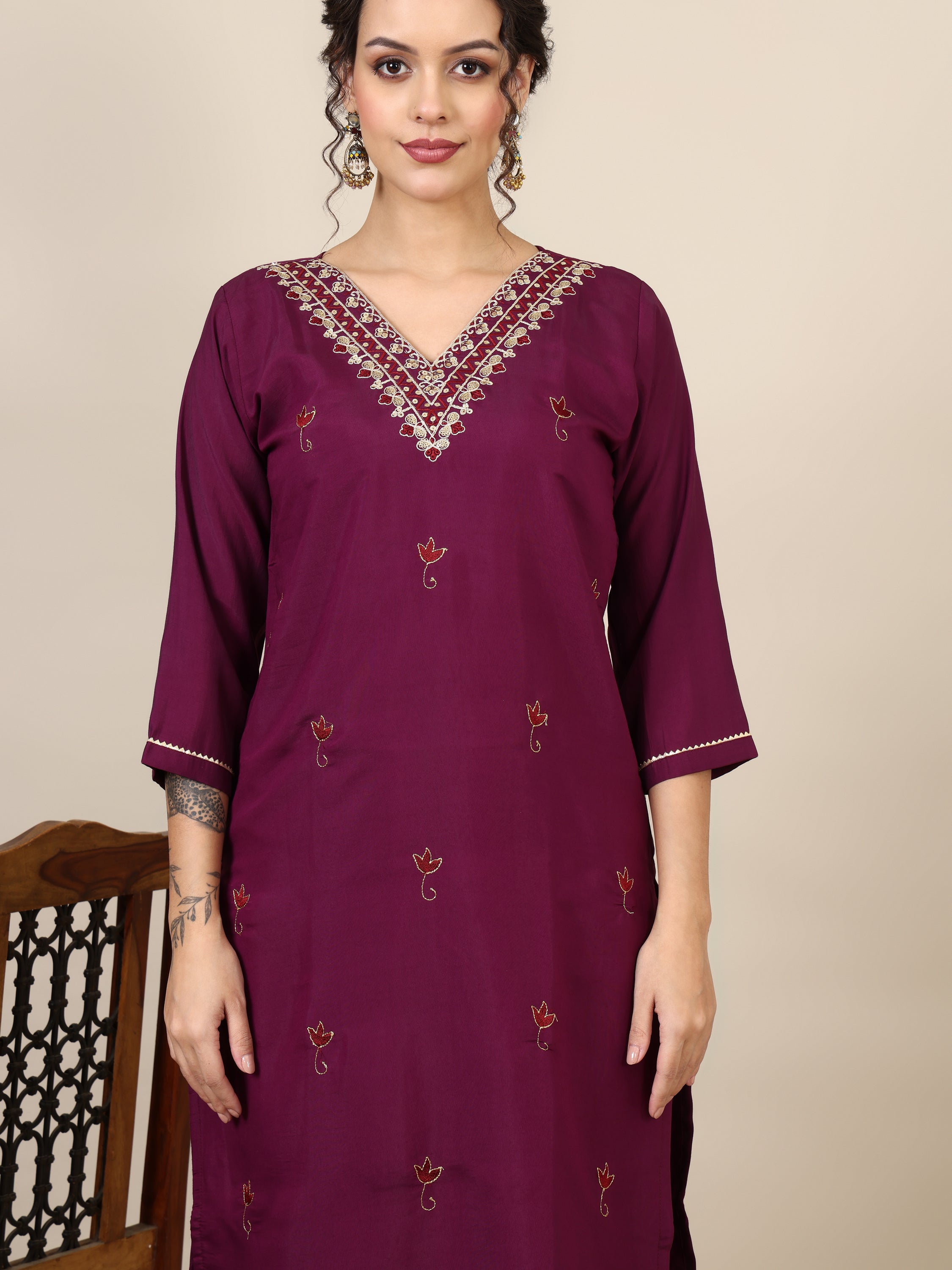 13-beautiful embroidered kurta with pant & jecquard with print dupatta