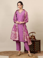 14-beautiful embroidered kurta with trousers & jecquard dupatta