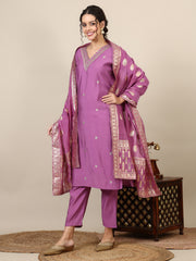 14-beautiful embroidered kurta with trousers & jecquard dupatta