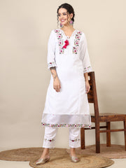 9- floral embroidered thread work A-line kurta with trousers &dupatta