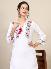 9- floral embroidered thread work A-line kurta with trousers &dupatta