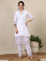 Miral floral  embroidered thread work A-line kurta with trousers &dupatta