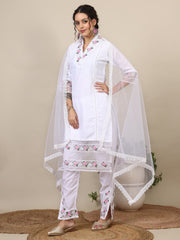 Miral floral  embroidered thread work A-line kurta with trousers &dupatta