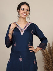 16-Ethnic motifs embroidered thread work kurta with trousers & printed dupatta