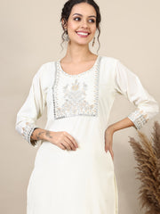 11-white ethnic motifs embroidered kurta with trousers & dupatta