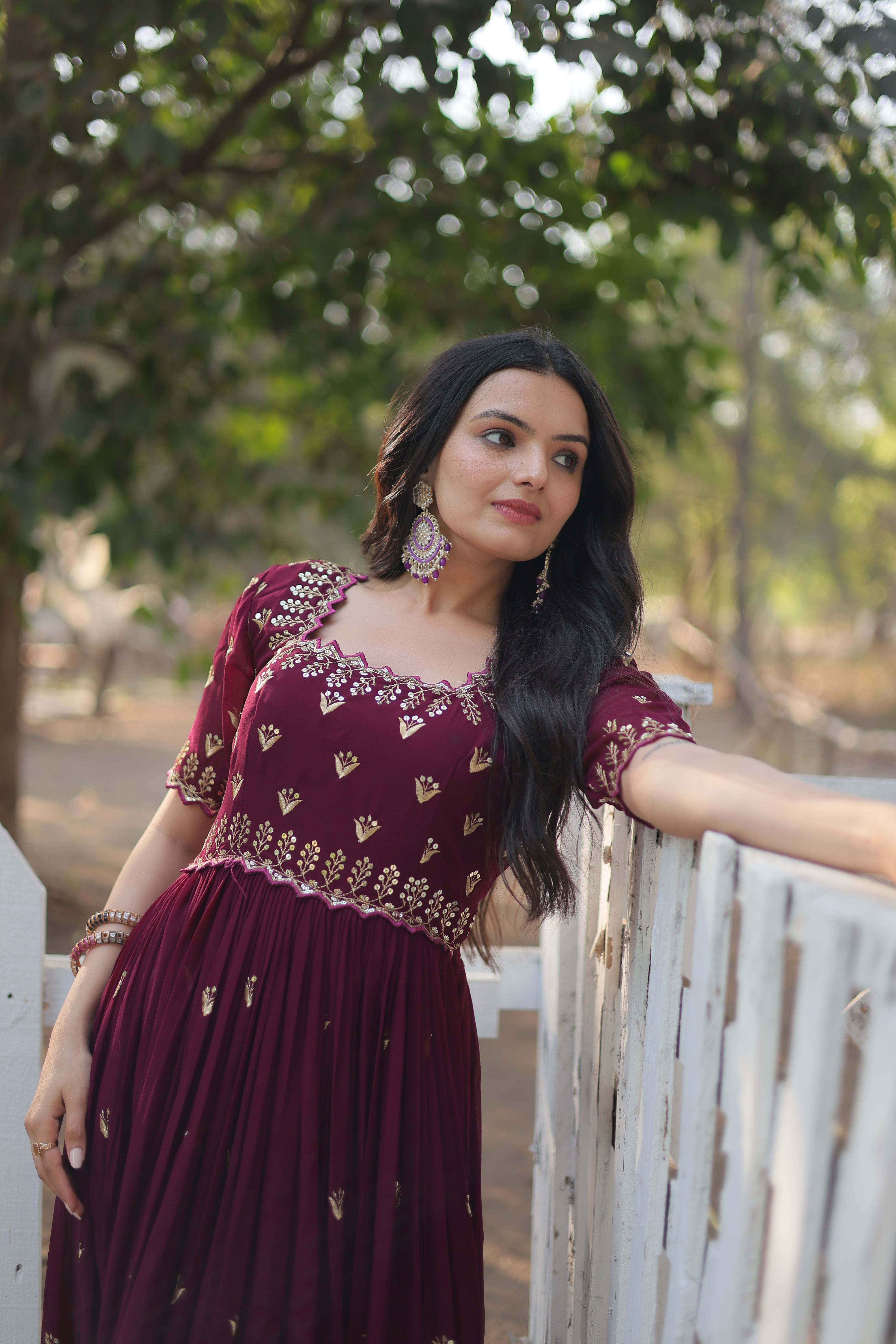 AARVI MAROON EMBROIDERED WORK GOWN