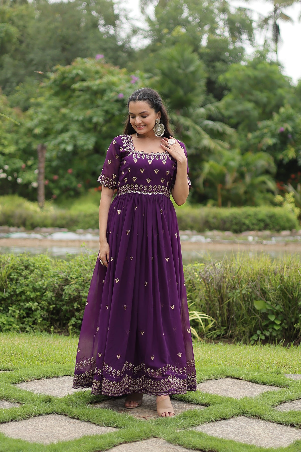 AARVI PURPLE EMBROIDERED WORK GOWN