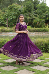 AARVI PURPLE EMBROIDERED WORK GOWN