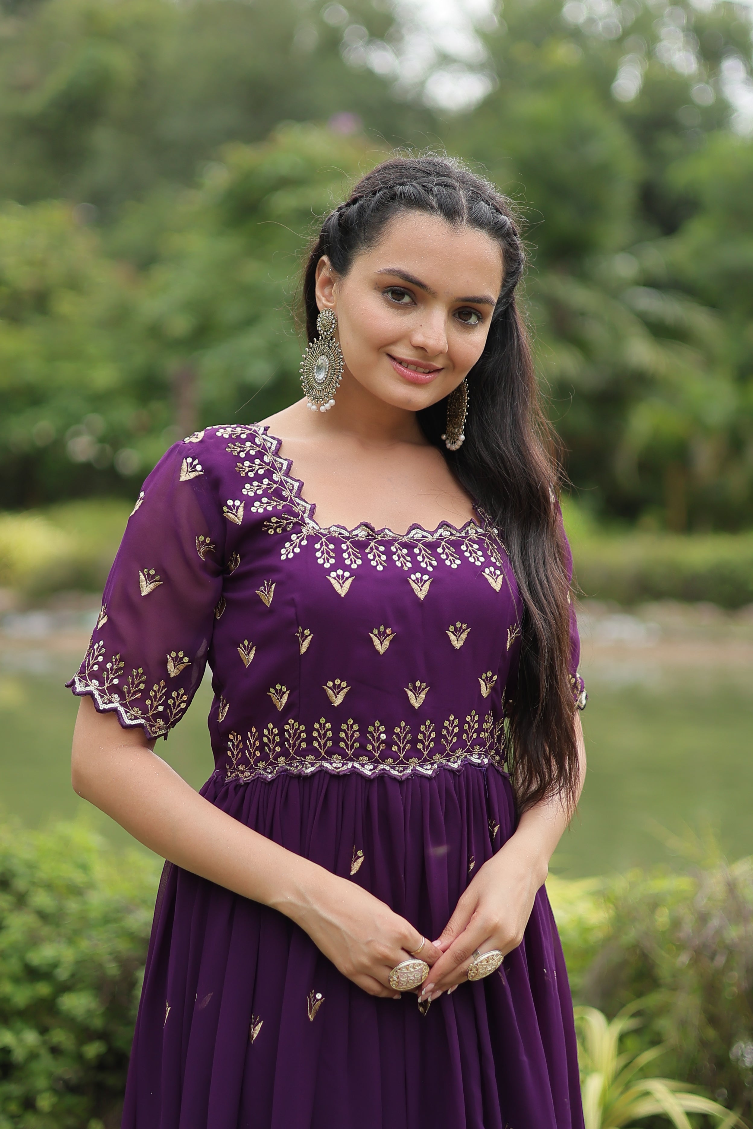 AARVI PURPLE EMBROIDERED WORK GOWN