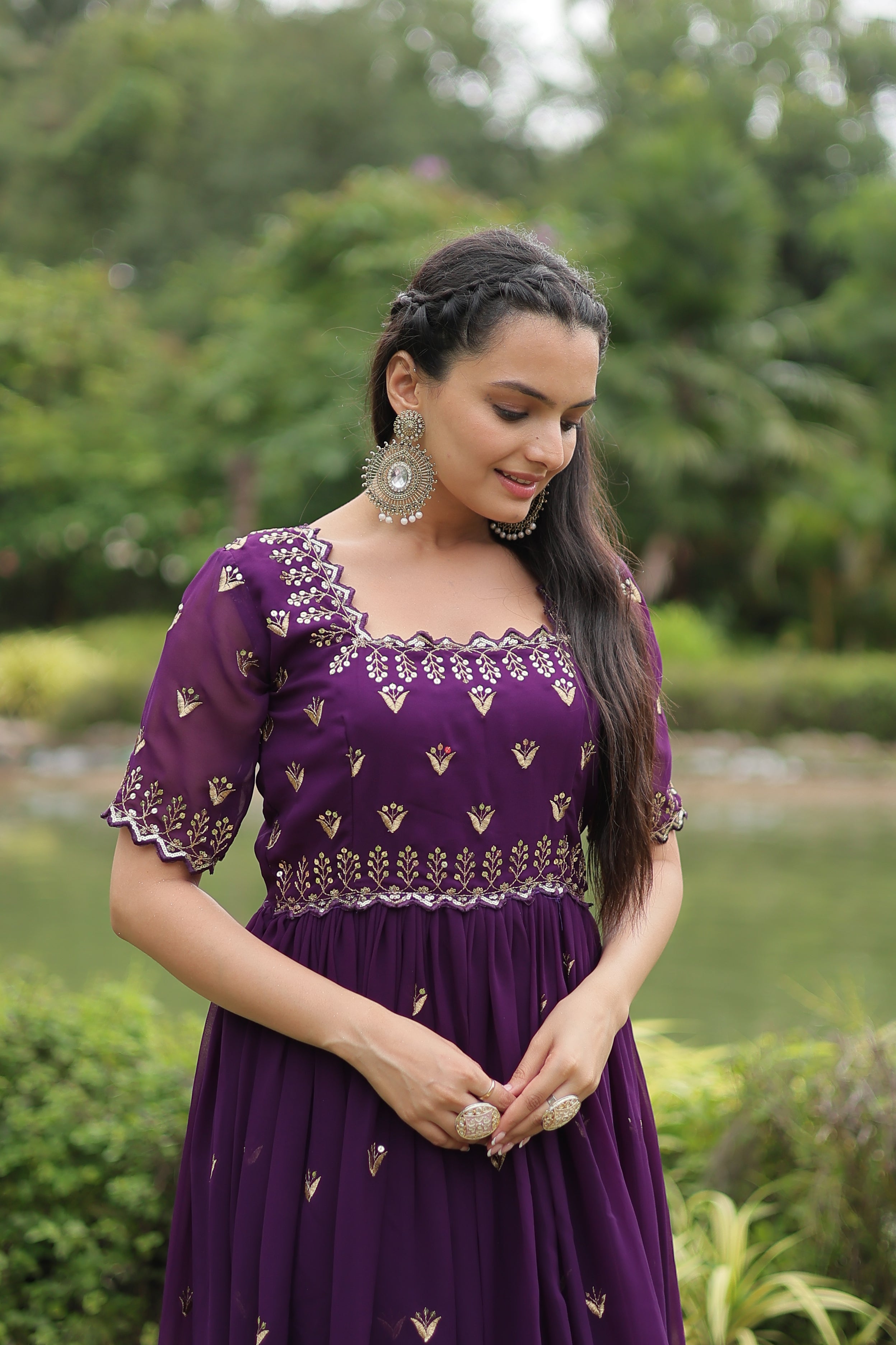 AARVI PURPLE EMBROIDERED WORK GOWN