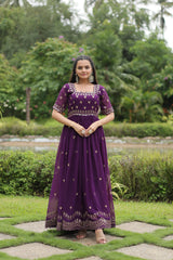 AARVI PURPLE EMBROIDERED WORK GOWN