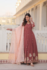 APURVA PEACH GEORGETTE EMBROIDERED GOWN WITH DUPATTA