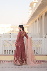 APURVA PEACH GEORGETTE EMBROIDERED GOWN WITH DUPATTA