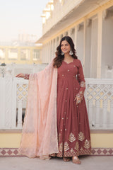 APURVA PEACH GEORGETTE EMBROIDERED GOWN WITH DUPATTA