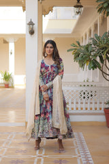 AYUSHI WINE  DIGITAL PRINTED ZARI SEQUINS WORK GOWN WITH DUPATTA