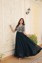 ISHA DARK GREEN EMBROIDERED ZARI SEQUINS WORK GOWN