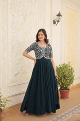 ISHA DARK GREEN EMBROIDERED ZARI SEQUINS WORK GOWN