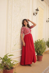 ISHA RED EMBROIDERED ZARI SEQUINS WORK GOWN