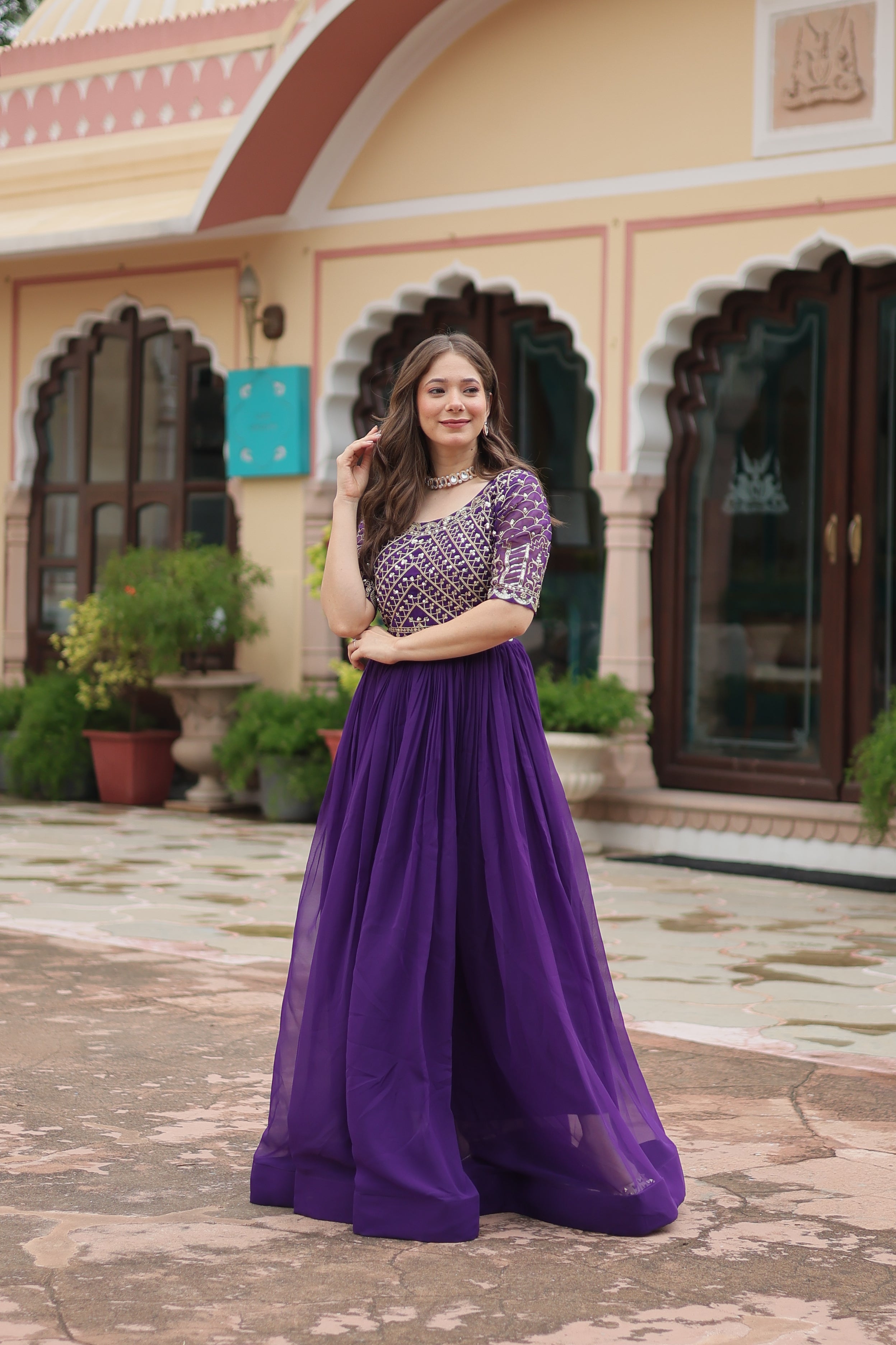 JEMISHA PURPLE EMBROIDERED WORK GOWN