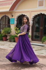 JEMISHA PURPLE EMBROIDERED WORK GOWN