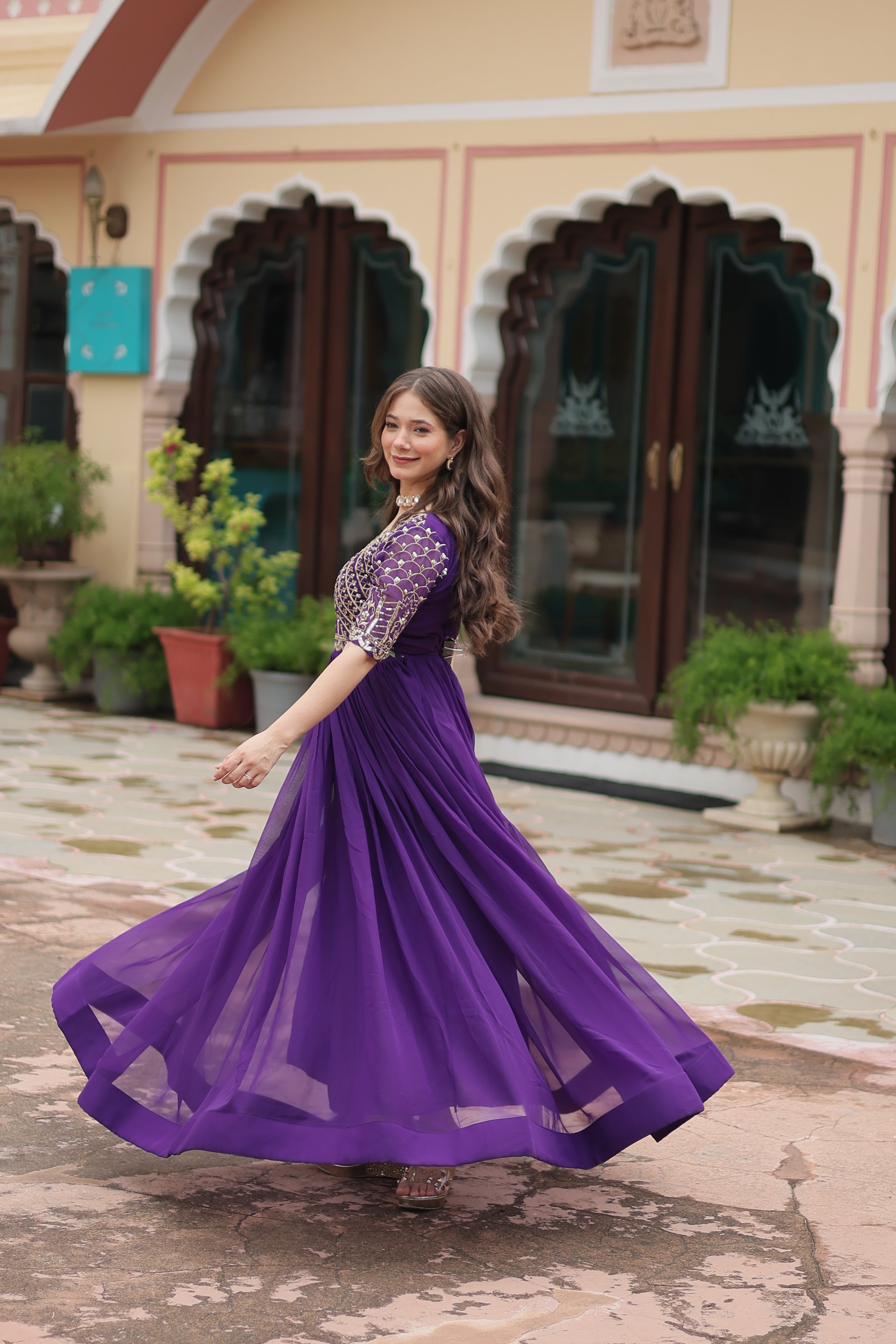 JEMISHA PURPLE EMBROIDERED WORK GOWN