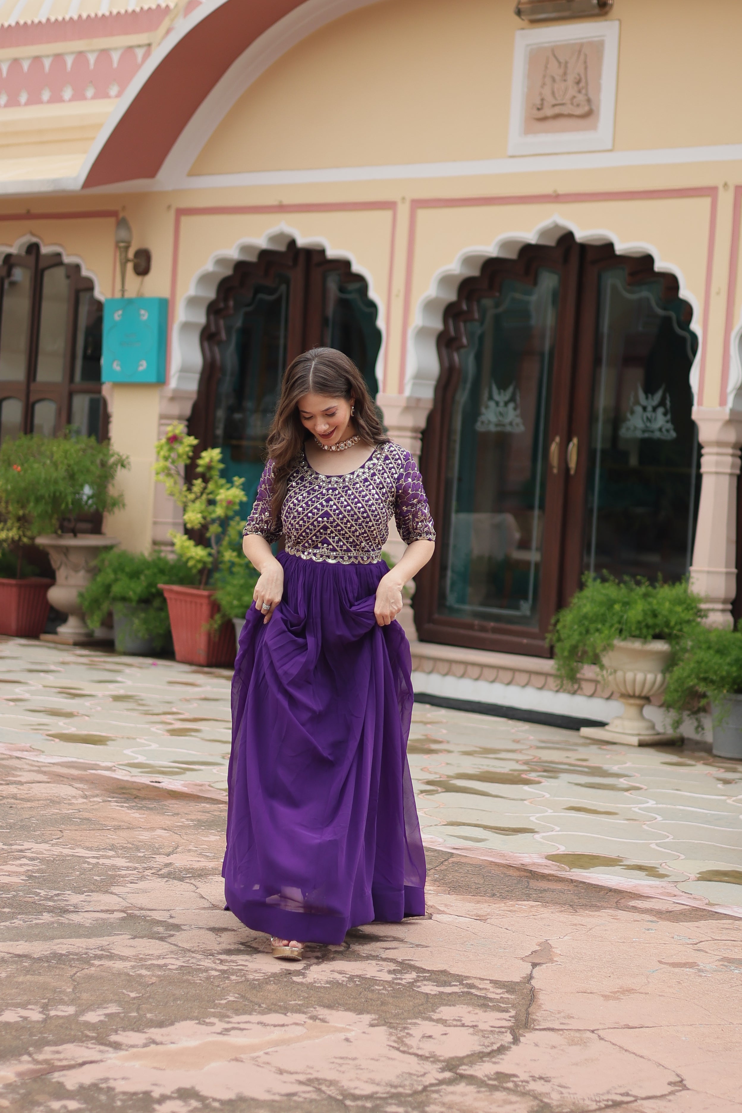 JEMISHA PURPLE EMBROIDERED WORK GOWN