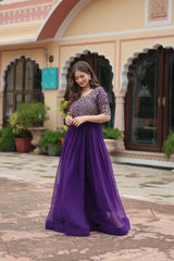 JEMISHA PURPLE EMBROIDERED WORK GOWN