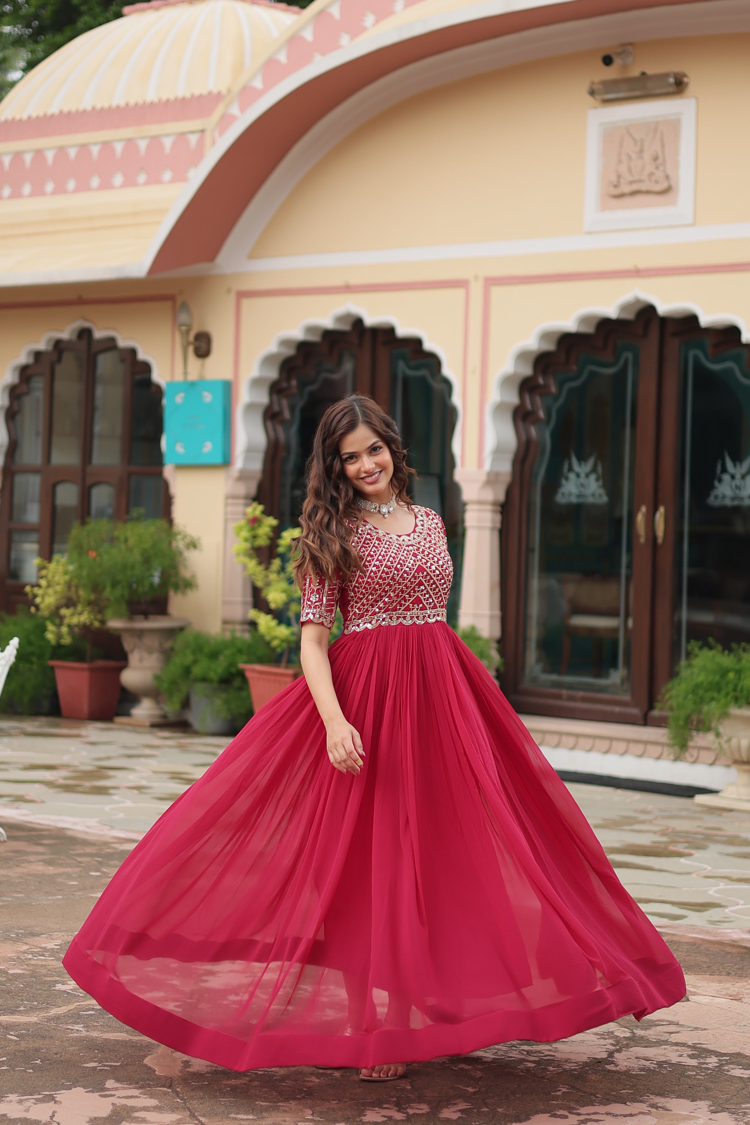 JEMISHA PINK EMBROIDERED WORK GOWN