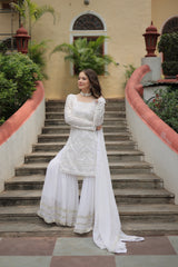 AXARA WHITE  SEQUINS & THREAD WORK TOP SHARARA DUPATTA SET