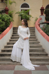 AXARA WHITE  SEQUINS & THREAD WORK TOP SHARARA DUPATTA SET