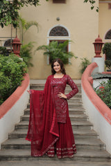 AXARA MAROON  SEQUINS & THREAD WORK TOP SHARARA DUPATTA SET