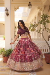 KAVYA WINE LEHENGA CHOLI DIGITAL PRINT WITH FOIL EMBROIDERED WORK