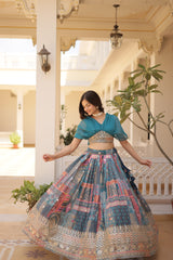 KAVYA RAMA GREEN LEHENGA CHOLI DIGITAL PRINT WITH FOIL EMBROIDERED WORK