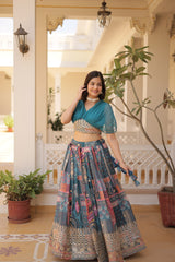 KAVYA RAMA GREEN LEHENGA CHOLI DIGITAL PRINT WITH FOIL EMBROIDERED WORK