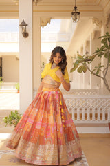 KAVYA YELLOW LEHENGA CHOLI DIGITAL PRINT WITH FOIL EMBROIDERED WORK