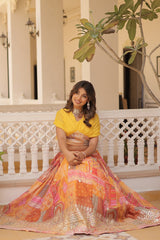 KAVYA YELLOW LEHENGA CHOLI DIGITAL PRINT WITH FOIL EMBROIDERED WORK