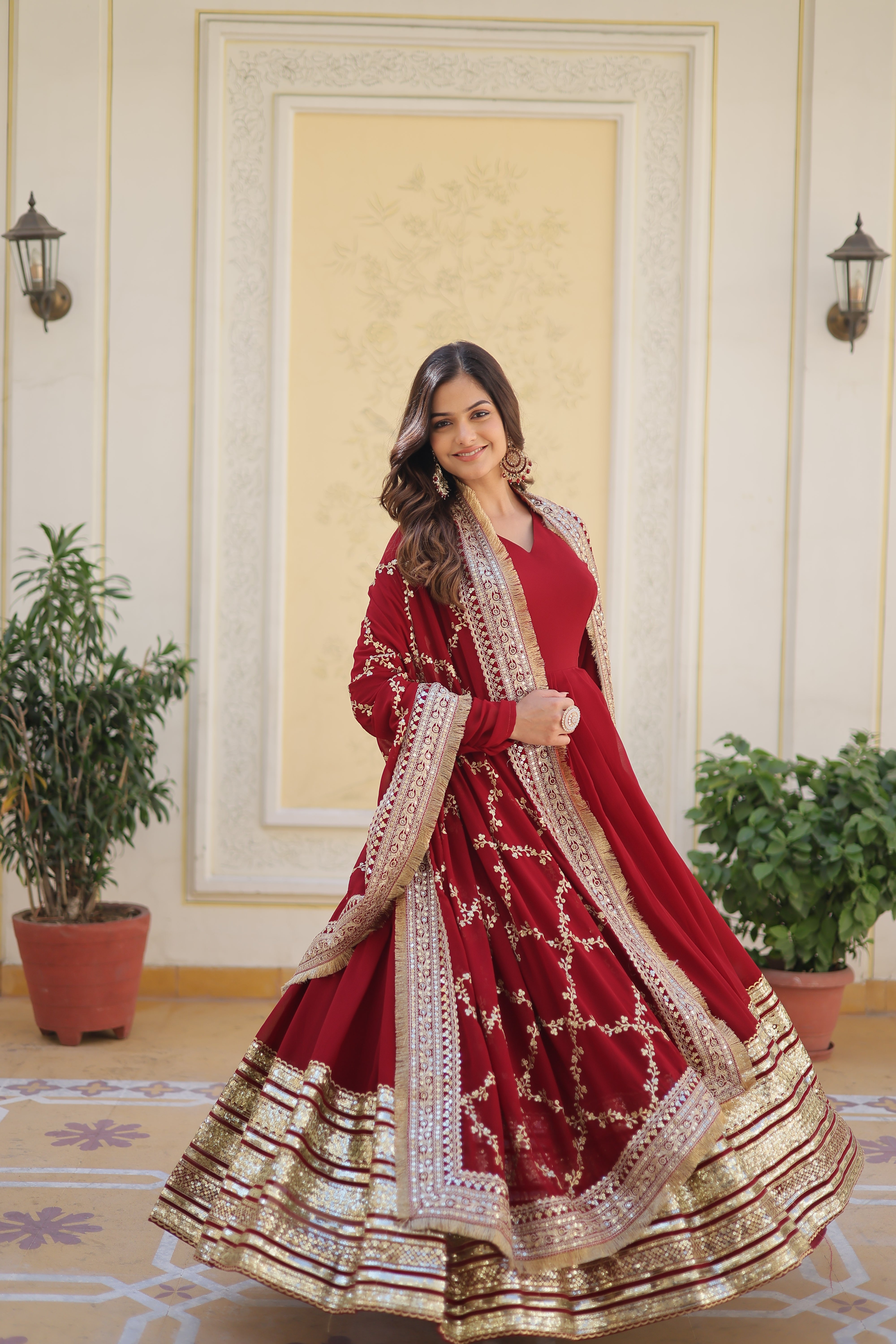 MAHIMA MAROON EMBROIDERED GOWN WITH DUPATTA