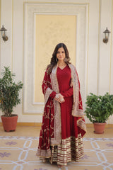 MAHIMA MAROON EMBROIDERED GOWN WITH DUPATTA