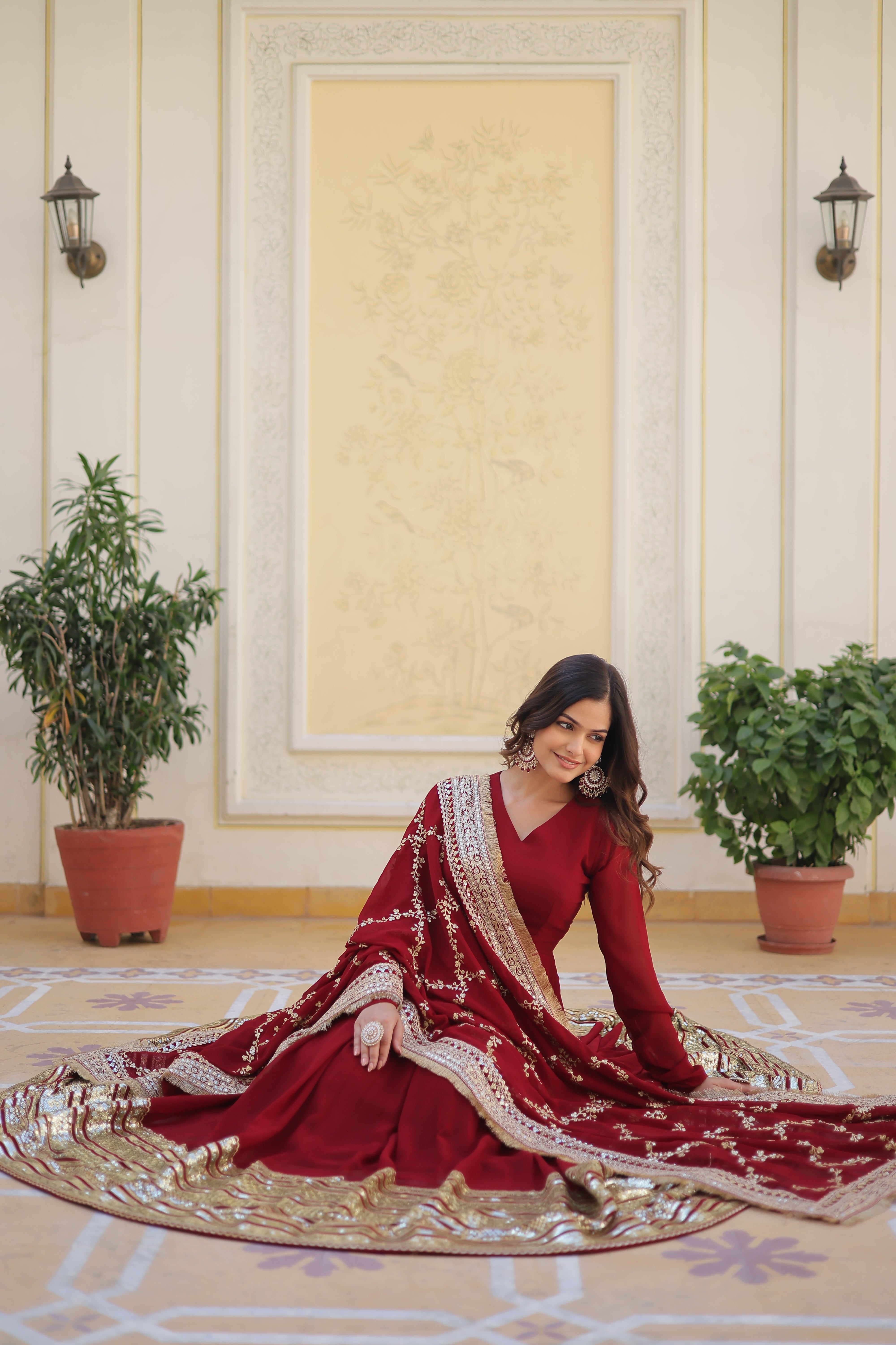 MAHIMA MAROON EMBROIDERED GOWN WITH DUPATTA