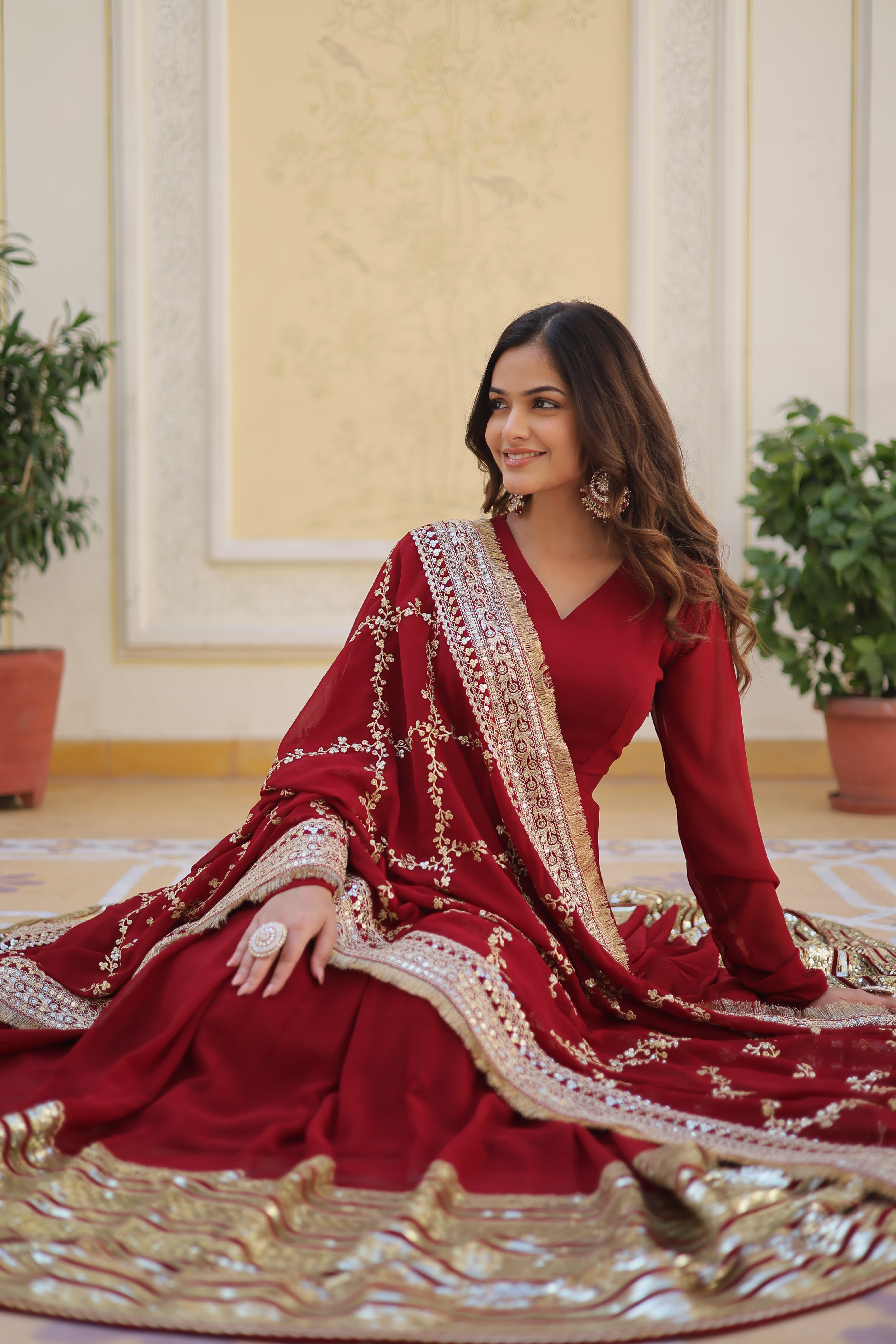 MAHIMA MAROON EMBROIDERED GOWN WITH DUPATTA