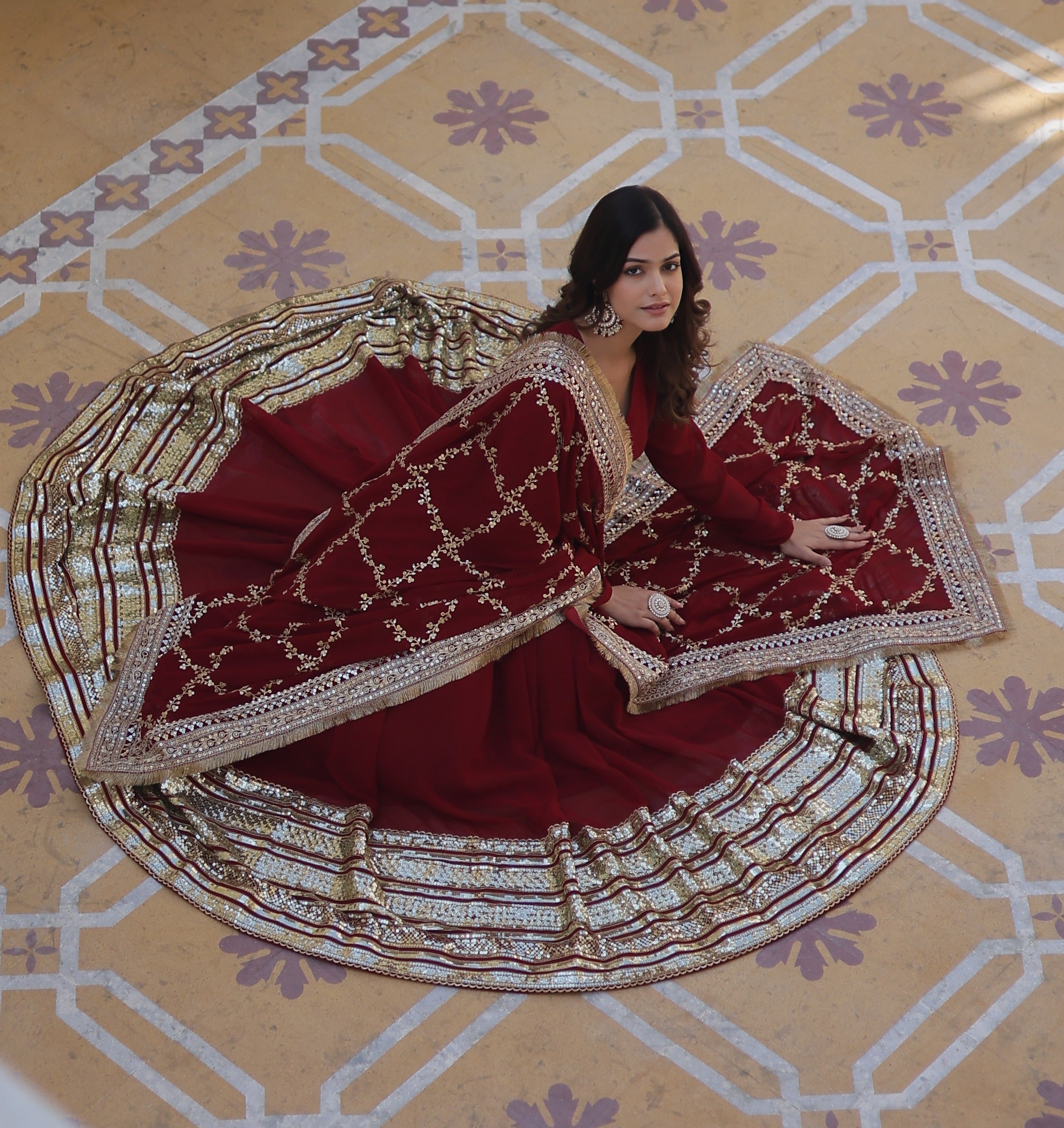 MAHIMA MAROON EMBROIDERED GOWN WITH DUPATTA