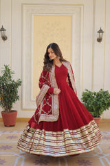 MAHIMA MAROON EMBROIDERED GOWN WITH DUPATTA