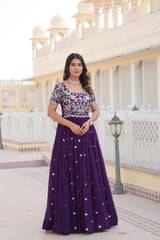 MEERA PURPLE SEQUINS EMBROIDERED WORK GOWN