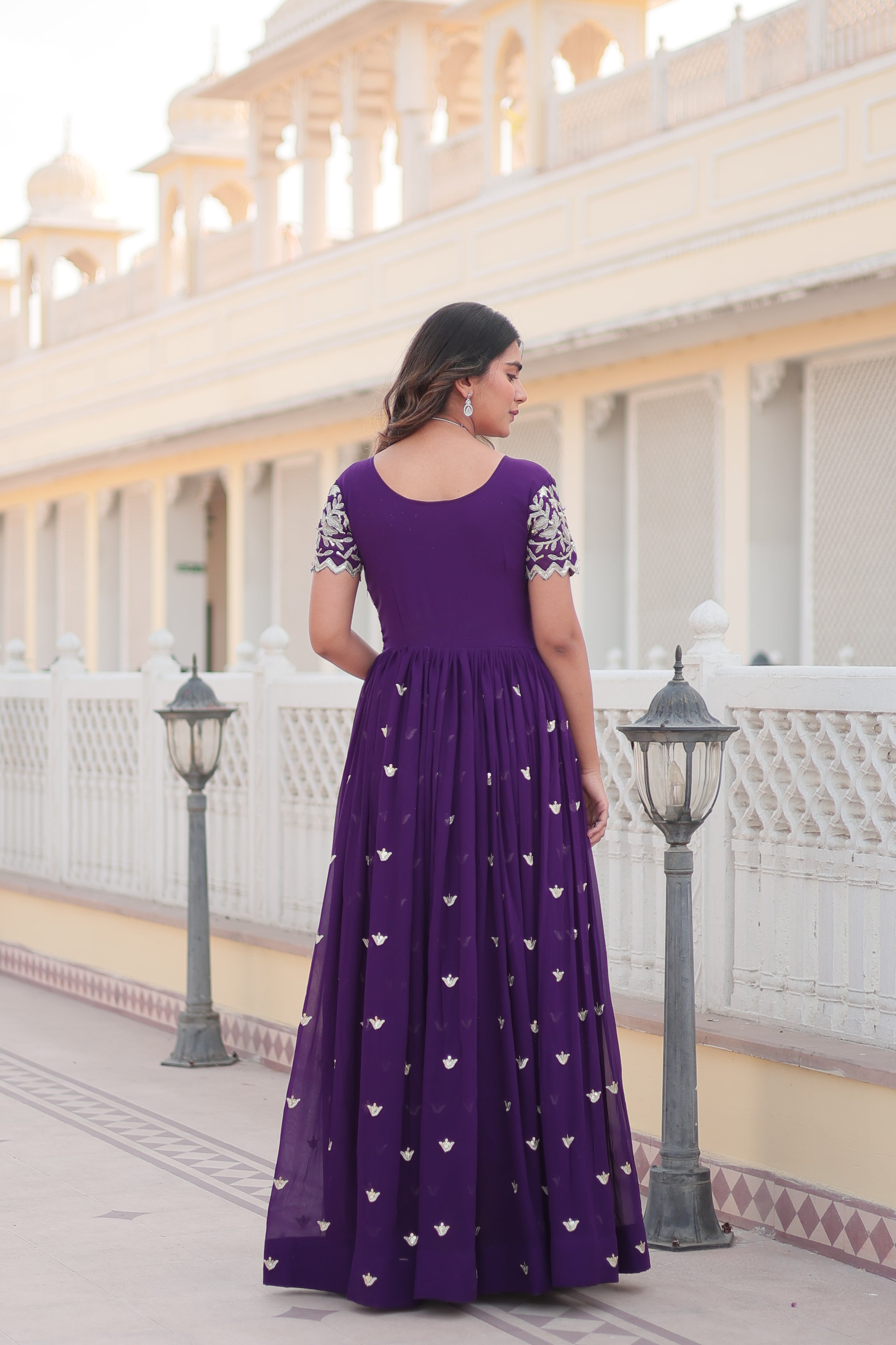 MEERA PURPLE SEQUINS EMBROIDERED WORK GOWN